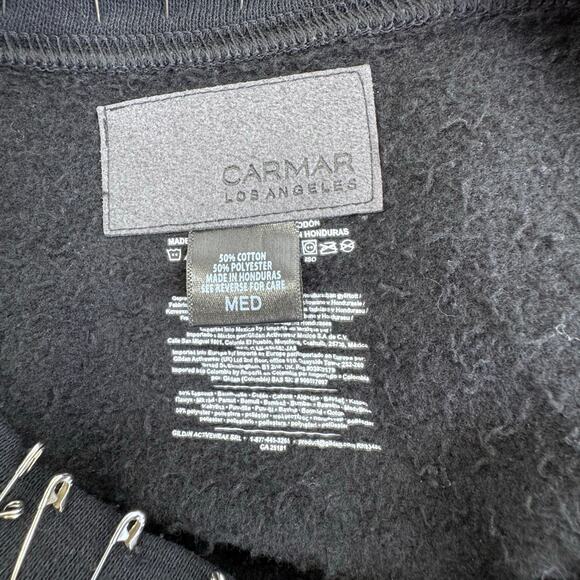 Carmar Los Angeles Distressed Safety Pin Cropped Sweatshirt Black Sz M Edgy Y2K - Picture 6 of 6